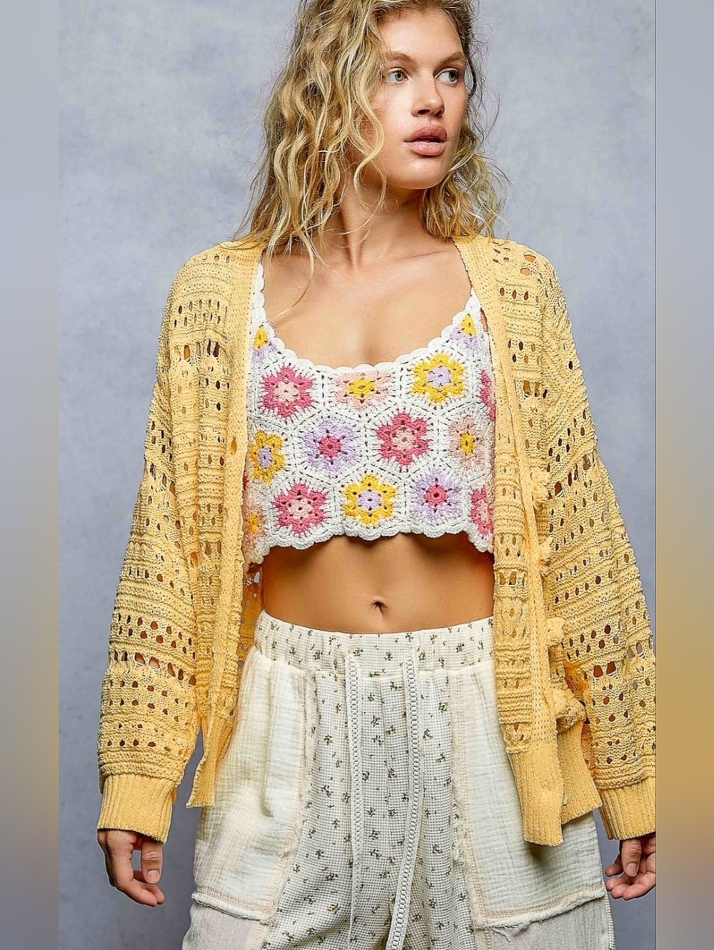 #1520 POL Golden Sun Crochet Cardigan - Picture 3 of 8
